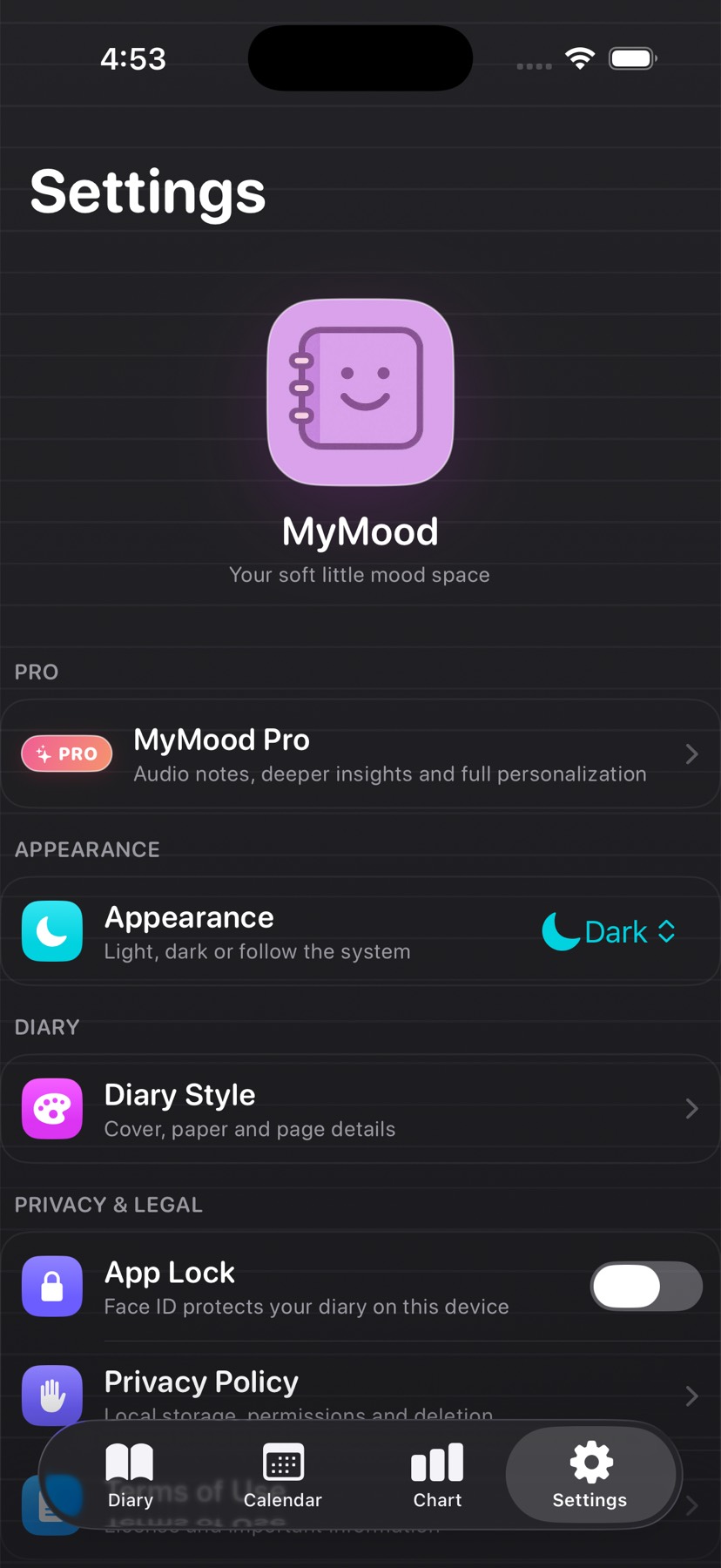 MyMood — App Lock and appearance settings